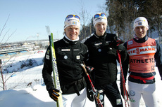 LITEN VÄRLDSCUPRUTIN men lust på att göra bra resultat gäller för den här svensktrion i Lahtis idag. Fr v: Jens Eriksson, Fredrik Jonsson och Anders Svanebo. Foto: KJELL-ERIK KRISTIANSEN