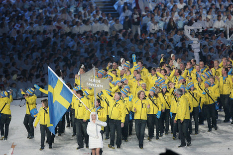 Den svenska truppen under invigningen i Vancouver 2010. Foto: NordicFocus