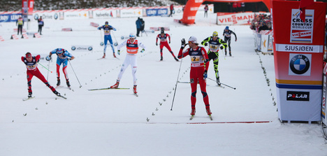Petter Northug lekte med Calle Halfvarsson och övriga på spurten i Sjusjöen. Foto: NordicFocus Petter Northug lekte med Calle Halfvarsson och övriga på spurten i Sjusjöen. Foto: NordicFocus