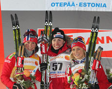 Björgen, Kowalczyk och Johaug på pallen. Foto: NordicFocus