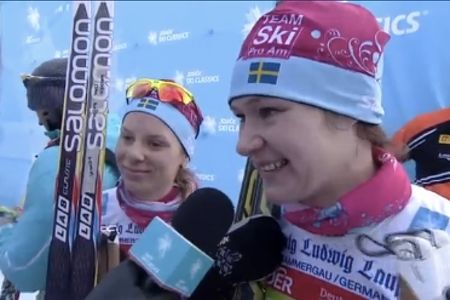 Lina Korsgren och Britta Johansson Norgren, trea och etta i König Ludvig Lauf. En stor dag för Team SkiProAM. FOTO:s Swix Ski Classics sändning. Lina Korsgren och Britta Johansson Norgren, trea och etta i König Ludvig Lauf. En stor dag för Team SkiProAM. FOTO:s Swix Ski Classics sändning.
