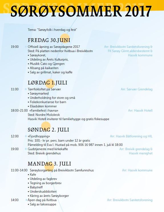 Program for Sørøysommer 2017 Program for Sørøysommer 2017