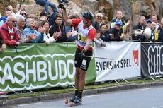 Hemmaåkaren Karl-Johan Westberg i mål som svensk mästare för andra dagen i rad. FOTO: Rolf Zetterberg. Hemmaåkaren Karl-Johan Westberg i mål som svensk mästare för andra dagen i rad. FOTO: Rolf Zetterberg.