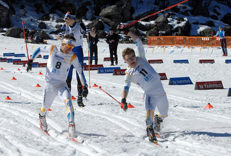 TITTA, Brynte är snabbare än Hellner… Från U23-VM i Travisio 2007. Tarvisio , 13marzo 2007. Gli svedesi Marcus Hellner (2cl) e Robin Bryntesson (1cl) durante lo sprint nella finale sprint di fon
