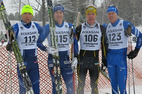 Tätkvartetten i Hallbyloppet. Dan Moberg tvåa, segerherren Patrik Johansson, trean Martin Gotting och fyran Oskar Lund. FOTO: IF Hallby SOK. Tätkvartetten i Hallbyloppet. Dan Moberg tvåa, segerherren Patrik Johansson, trean Martin Gotting och fyran Oskar Lund. FOTO: IF Hallby SOK.