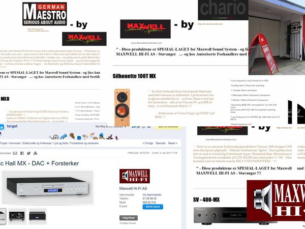 Skjermdump fra Maxwell sine sider og annonser