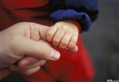 Barnehånd holder voksen hånd.