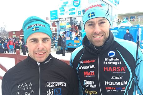 Bob Impola och Jörgen Brink. Dagens två snabbaste svenskar i Vasaloppet. FOTO: Johan Trygg/Längd.se. Bob Impola och Jörgen Brink. Dagens två snabbaste svenskar i Vasaloppet. FOTO: Johan Trygg/Längd.se.