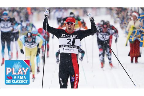 Nu kan du se Andreas Nygaards Vasaloppsseger och andra höjdpunkter från Ski Classics på Visma Ski Classics Play. FOTO: Magnus Östh. Nu kan du se Andreas Nygaards Vasaloppsseger och andra höjdpunkter från Ski Classics på Visma Ski Classics Play. FOTO: Magnus Östh.