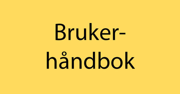 Ingressbilde til artikkel om brukerhåndbok. Gult rektangel med ordet "Brukerhåndbok".