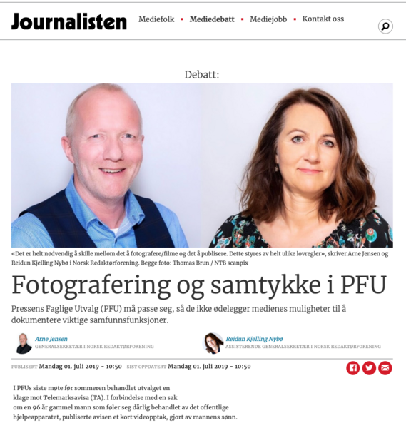  Faksimile fra Journalisten.no 1. juli 2019.