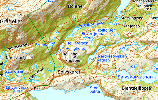 Kart Rago med sti inntegnet