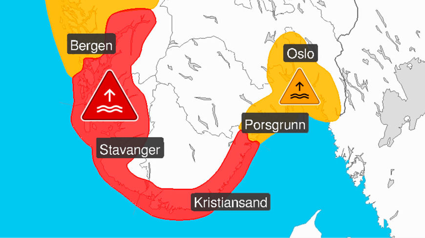 Rødt nivå for vannstand i sør-norge