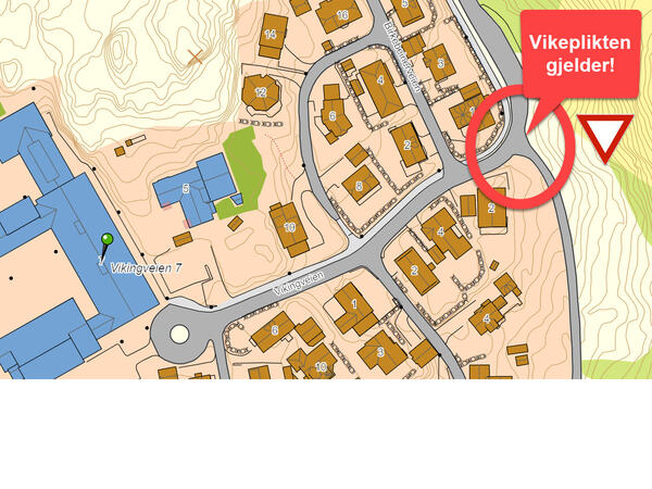 Bilde av kart - Husk vikeplikt ved innkjøring til Rundevoll skole Bilde av kart - Husk vikeplikt ved innkjøring til Rundevoll skole