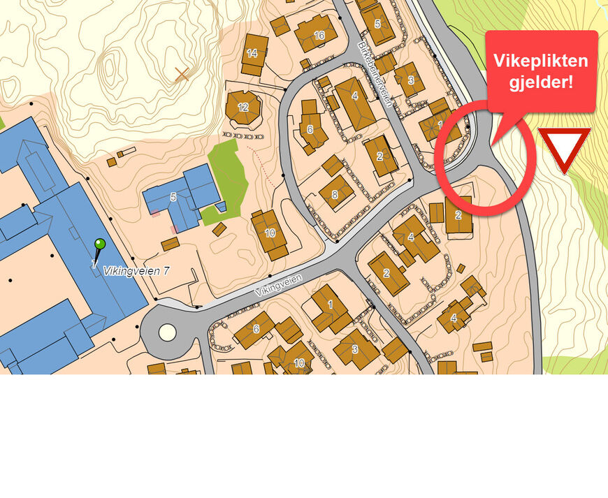 Bilde av kart - Husk vikeplikt ved innkjøring til Rundevoll skole