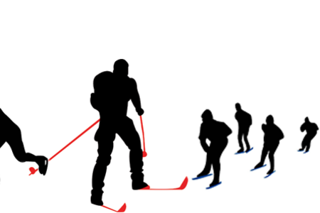 Collage som viser vinteridretter som kunstløp, skøyter, skihopp, hockey og langrenn