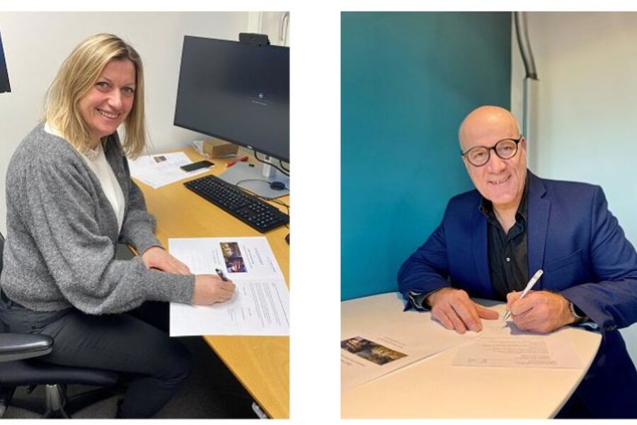 Heidi Nilsen, viseadministrerende direktør i Helse Møre og Romsdal og leder av prosjektstyret for SNR, og Leif Øie, divisjonsdirektør entreprise i GK signerer kontrakt.

Sjukehuset Nordmøre og Romsdal skal levere et framtidsrettet og moderne spesialisthelsetjenestetilbud for befolkningen i regionen.