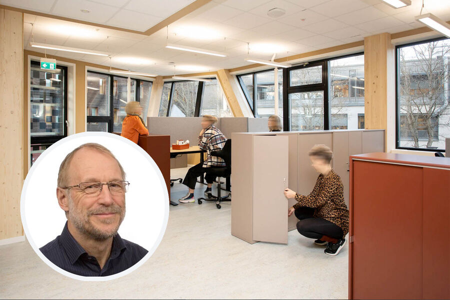 Interiør fra ZEB-laboratoriet. Foto: Lindbak. Innfelt Hans Martin Mathisen, professor ved Institutt for energi- og prosessteknikk, NTNU.