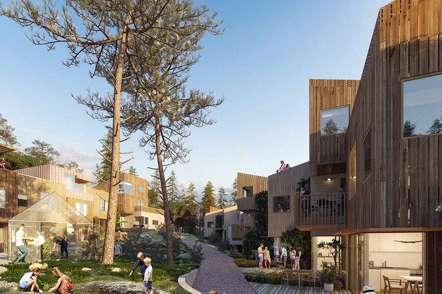 Verktøyet EE Settlement gjør det enkelt å sammenlikne ulike utbyggingsplaner og forstå hvilke tiltak som har størst klimaeffekt. Boligområdet Hamrevann i Kristiansand var case for testing av verktøyet. Illustrasjon: LPO Arkitekter