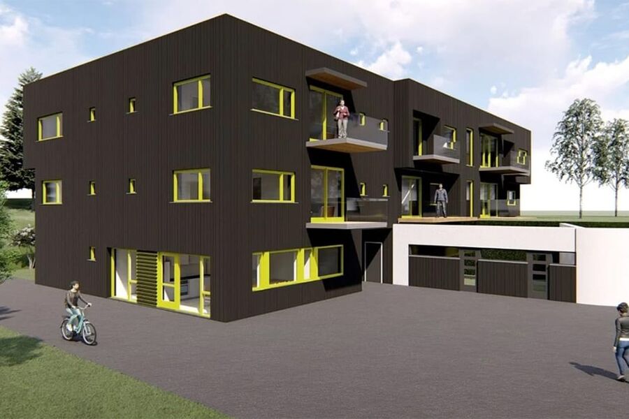 Omsorgsboligprosjektet Eiksveien 116 (tidligere Elgfaret), som er under oppføring av Bærum Kommune, vil være et pilotbygg i prosjektet. Illustrasjon: Søndegaard Rickfelt AS