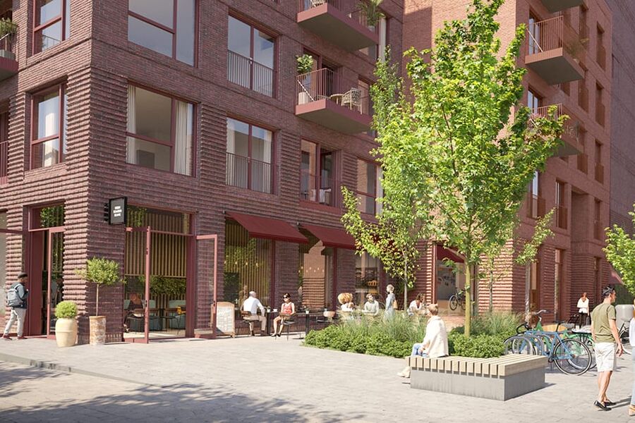 Salget av de første boligene på Nansenløkka starter i midten av juni. Illustrasjon: Rift