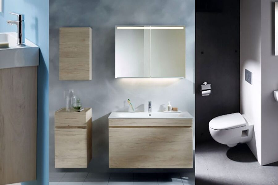 FLEKSIBELT: Geberit Renova Plans baderomsserie har toaletter, servanter og møbler i et klassisk design. Muligheten til å velge forskjellige størrelser, gjør at det kan være løsninger for både små, mellomstore og store bad.