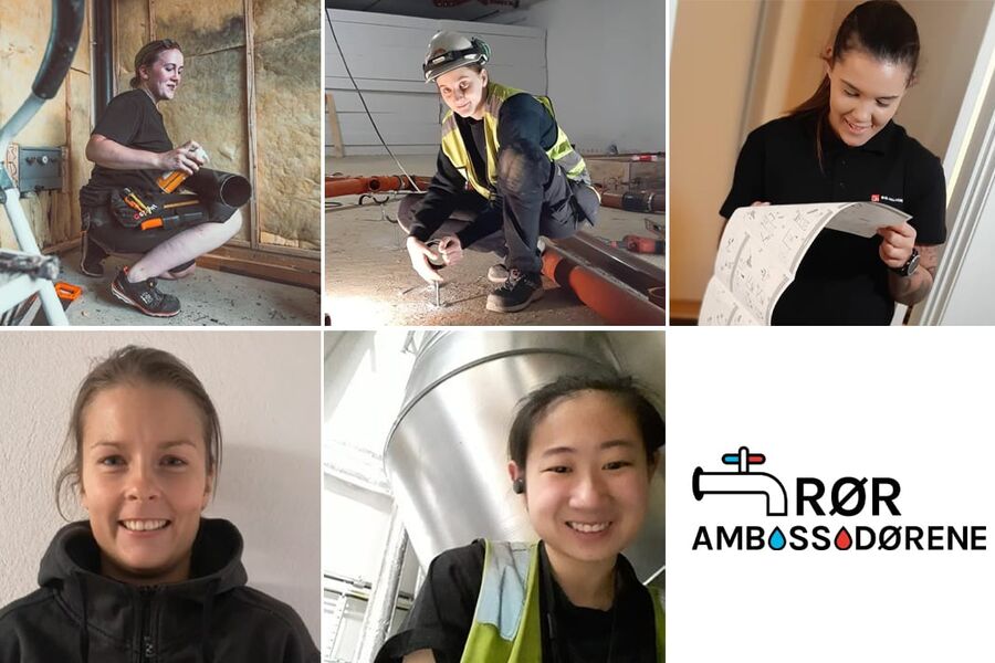 Ida Meldgaard, Ida Bjorland, Britt Synnøve, Katrine Horghagen og Maria Baugstø er alle RørAmbassadører som fremsnakker rørleggerfaget på sosiale medier.Foto: © Ilja C. Hendel Fri bruk til Rørentreprenørene / NRL