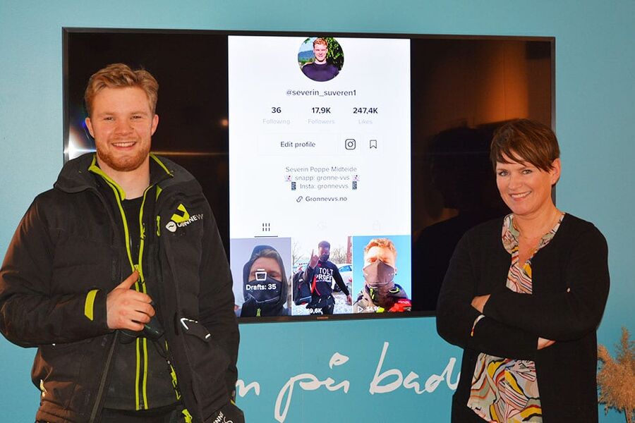 Rørlegger Severin Poppe Midteide, Grønne VVS, og salgs- og markedssjef Berit Folden Solberg i Korsbakken Bad, er helt på bølgelengde når det gjelder hvordan man skal påvirke sluttbrukeren og fremme faget.  Vi føler at vi er rimelig gode på sosiale medier, men vi vil gjerne lære av de beste for å bli enda bedre, sier Berit Folden Solberg.