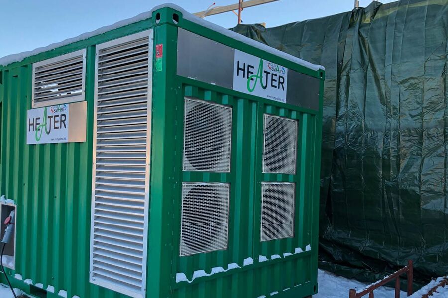 Utslippsfri byggvarme fra RoMy Clima i full drift på byggeplass.