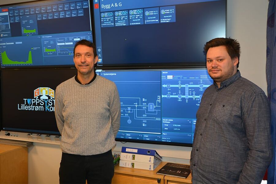 Roger Pettersen (th)og Steinar Løvstad, henholdsvis avdelingsingeniør og overingeniør ved Eiendomsdrift i Lillestrøm kommune. - Det skal ikke være logikk i et SD-anlegg. Det skal være klare skiller mellom automatikk, SD-anlegg og toppsystem.