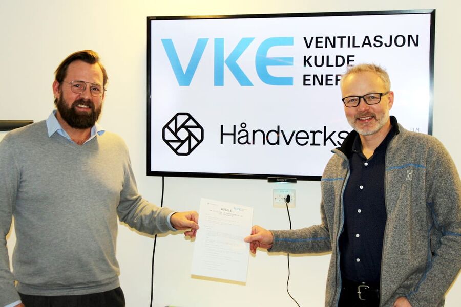 Christer Lysfjord, Key Account Manager i Håndverksdata og Thor Lexow, adm.dir. i VKE er fornøyd og entusiastisk for utviklingen av det nye medlemstilbudet. Foto: Espen Rønning