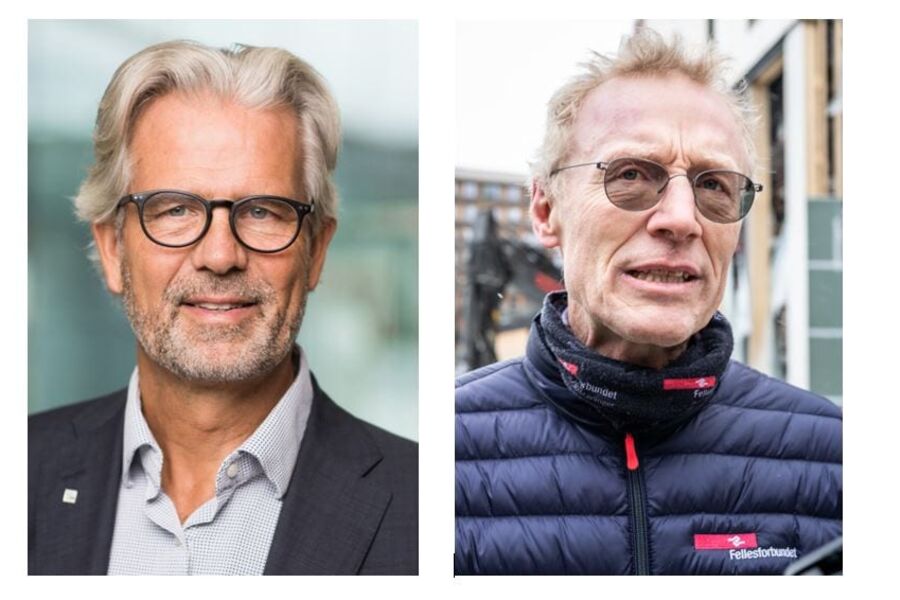 Jon Sandnes, adm. dir i BNL og nestleder Steinar Krogstad i Fellesforbundet.