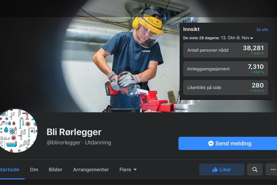 Skjermdump av Bli Rørleggers Facebookside.