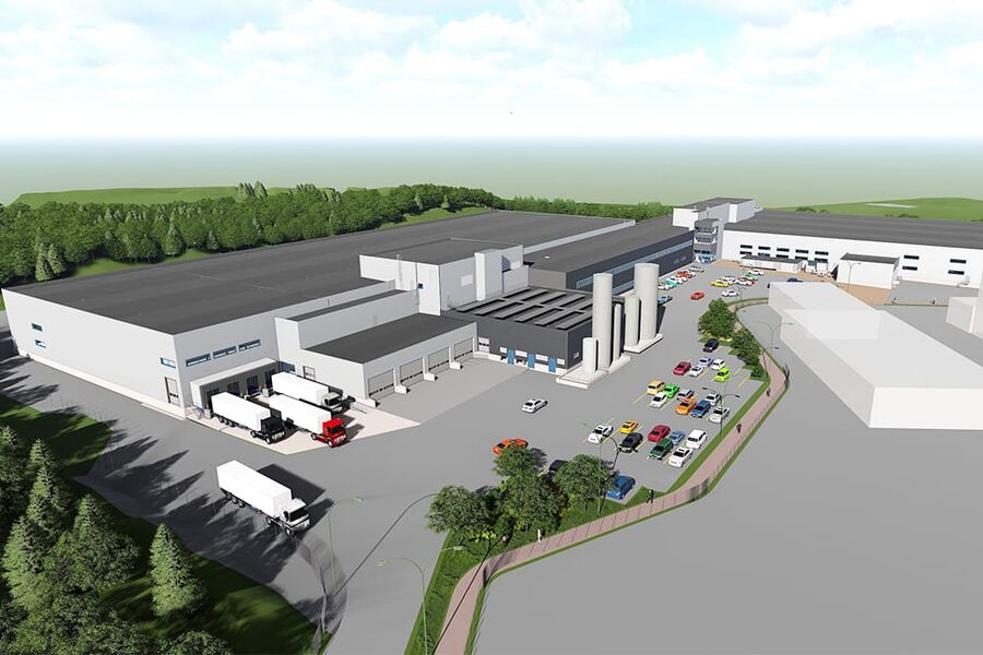 Slik vil Bamas bygg på Tranby i Lier fremstå når det er ferdig med 22.500 kvadratmeter grunnflate og 32.000 kvadratmeter bruksareal. Bygget skal huse både Bama Industri og Bamas blomstervirksomhet. Illustrasjon: Arkitektene Astrup og Hellern