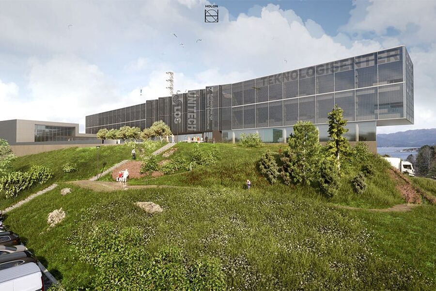 Det kombinerte teknoligisenteret og yrkesskolen på Rubbestadneset i Bømlo kommune | Illustrasjon: Holon.