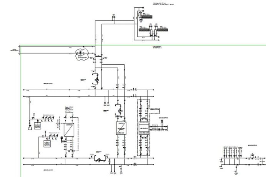 Skissen viser løsningen. Systemet fungerer sånn at det tilføres Fjernvarme (110 grader) til en absorpsjonskjølemaskin som bruker energien i det varme vannet til å drive en prosess inne i maskinen som gjør at man kjøler vannet som skal benyttes i anlegget ned til 7 grader.


På dette prosjektet er det også installert flere tørrkjølere på taket sånn at man kan hente «gratis» kjøling fra uteluften så lenge temperaturene tillater dette.
