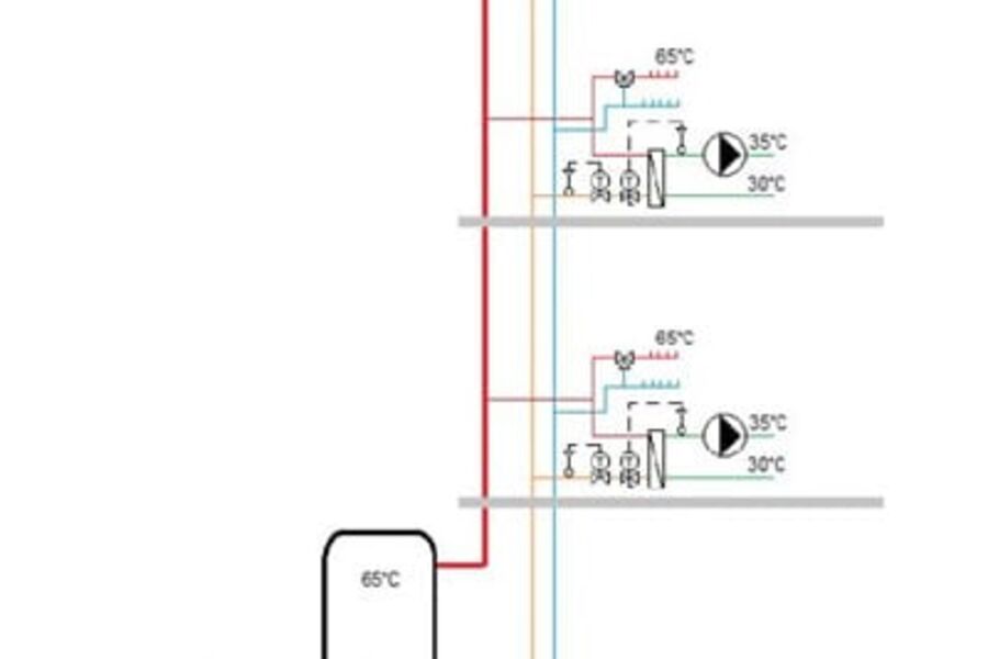 På vedlagte tegning; ut med 55 grader tur, ingen oppholdstank og en Apurgo M3 på KV-inntak. 