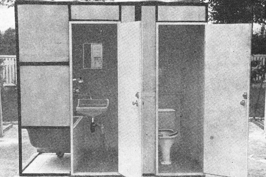 Prefabrikkerte baderom er ingen ny oppfinnelse. Denne ble produsert i Sovjetunionen i 1961. Illustrasjon: Deutsche Bauakademie