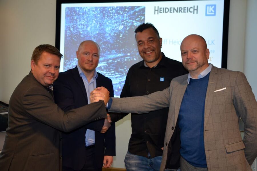 Fire fornøyde herrer under gårsdagen på Gardermoen, hvor LK Systems og Heidenreich var samlet til kick-off for starten på samarbeidet. Fra venstre, daglig leder i LK Systems, Lars Petter Olsen, Produktsjef VVS Installasjon, Kim Marius Olsen, Heidenreich, Salgssjef Anthoni Dias, LK Systems, og Markeds- og kommunikasjonssjef, Kjetil Grønbakken, Heidenreich AS.