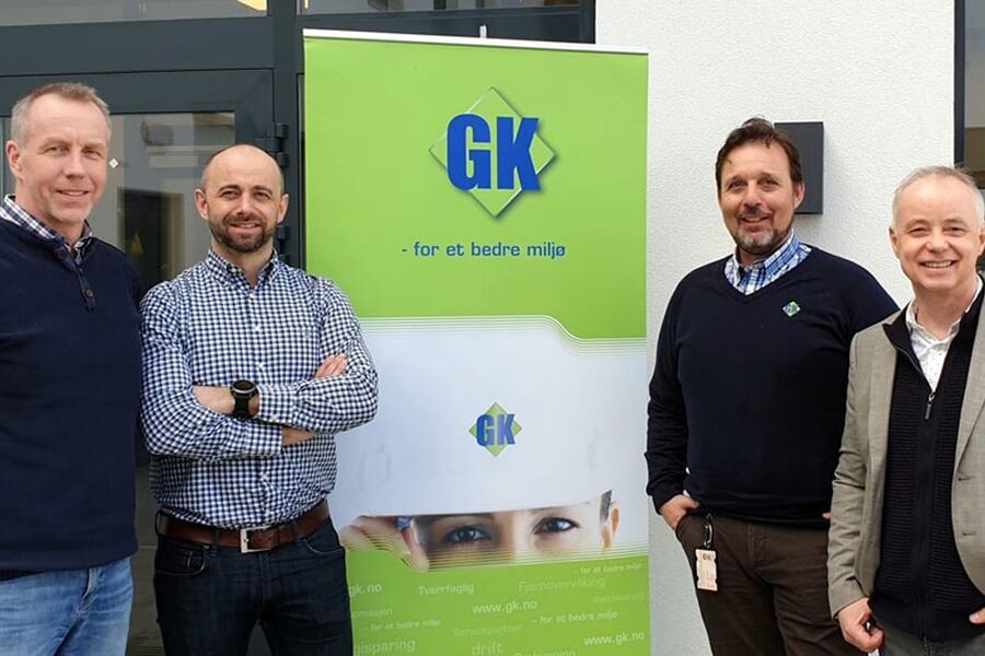 Fra venstre: Tore Lae avd.leder GK Drammen, Erlend Klæboe Camfil, Geir Halvor Kleiv Key Account Manager kulde GK Drammen, og Stig Rath VKE.  Foto:VKE