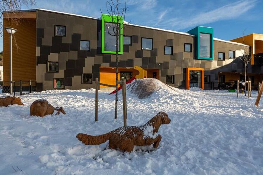 Kilden barnehage på Årvoll i Oslo, tegnet av LINK arkitektur, er nominert til Årets bygg. Foto: Tove Lauluten/FutureBuilt.