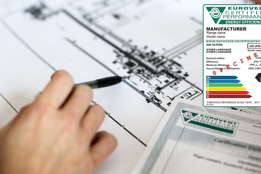Illustrasjon av energimerke for luftfiltre, kilde: Eurovent. 