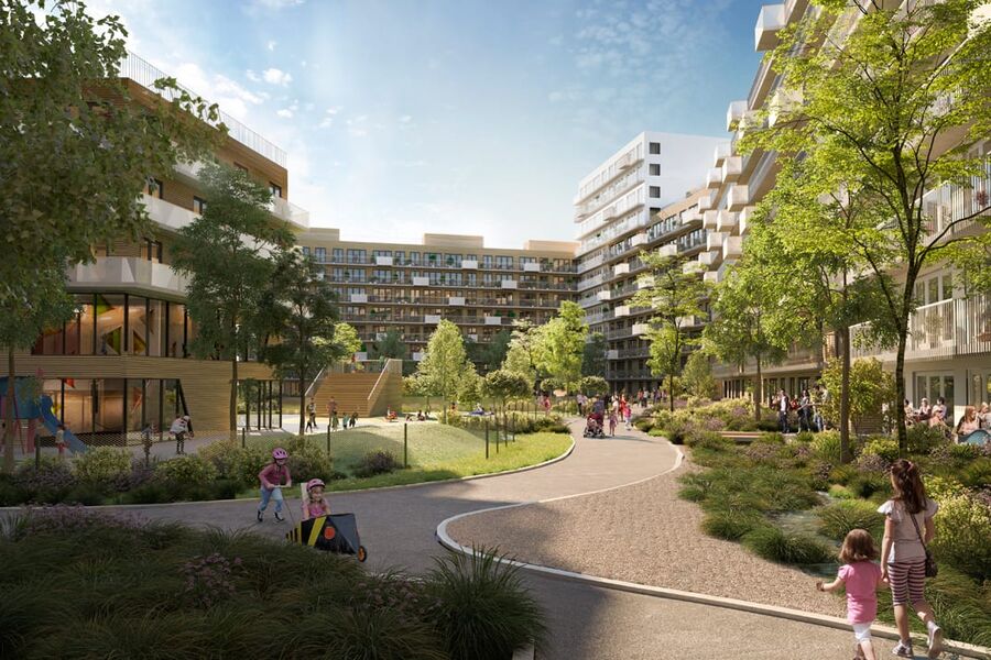 Ulven er et av OBOS sine største utbyggings­prosjekter noensinne. Illustrasjon: Veidekke