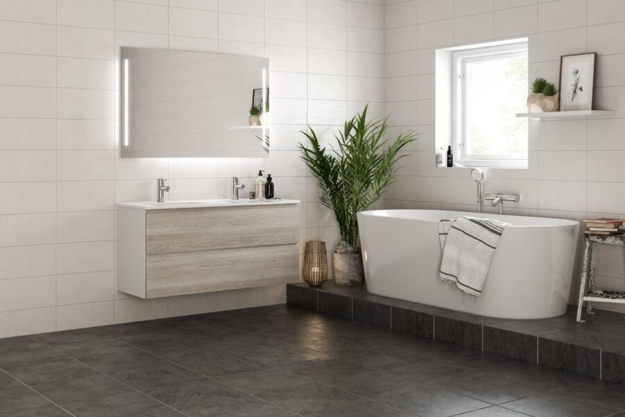 VikingBad MIE baderomsmøbel i lys eik, er tidsriktig og gir en naturlig uttrykk på baderommet.