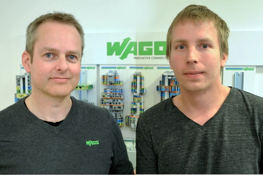  Samarbeidet med Wago gir oss stor grad av fleksibilitet til å nå flere sluttkunder, sier Christian Lundheim fra Powertech. Her med, fra venste, Torgeir Sundet fra Wago og Christian Lundheim fra Powertech.