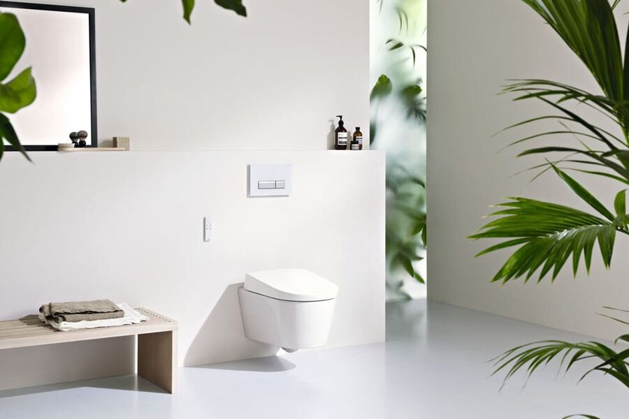 Rene linjer og materialvalg med inspirasjon fra naturen er blant årets trender på baderommet.
