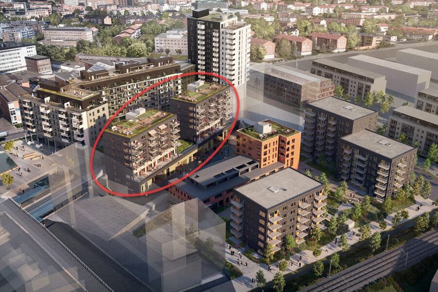 Nå starter byggingen av det tredje trinnet på Ensjø Torg (i rød sirkel).
