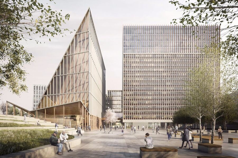 Fasade fra Adapts forslag til nytt regjeringskvartal som vant konkurransen om utformingen av nytt regjeringskvartal.
Foto/ Kilde: Team Urbis