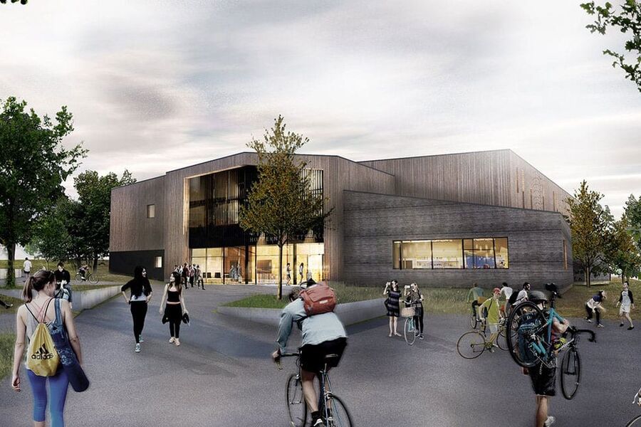 Slik blir den nye idrettshallen ved Hoppern skole i Moss (Illustrasjon: Jansen Arkitekter)