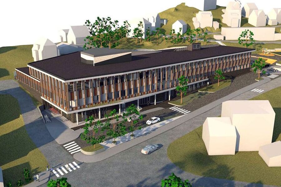 Skisse av den nye passivskolen i Bergen, Damsgård skole.